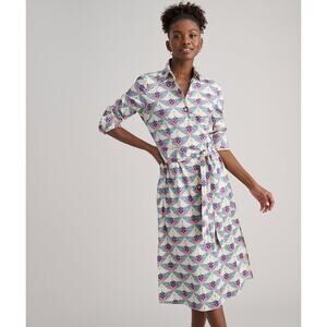 Untuckit Stretch Cotton Midi Peyton Shirtdress 2 Swan Print Bird Belted Buttons